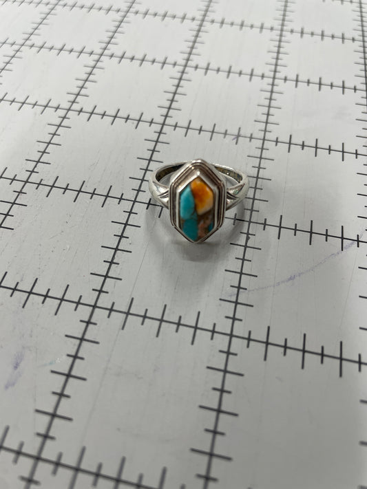 Turquoise and Orange Hexagonal Ring