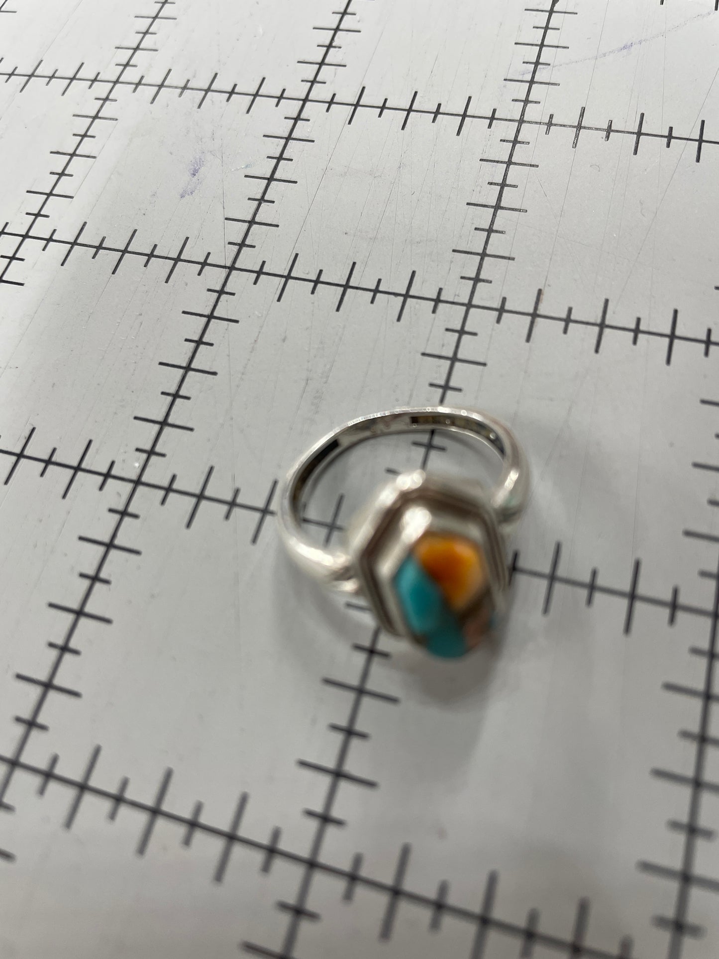 Turquoise and Orange Hexagonal Ring