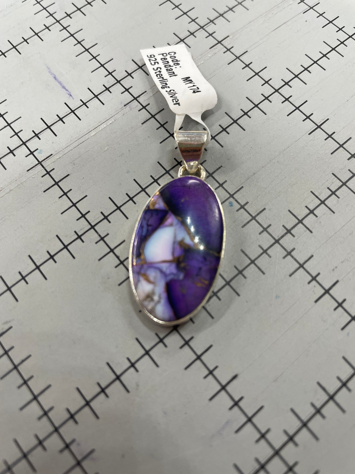 Purple and White Turquoise Sterling Silver Pendant - 1 1/4"