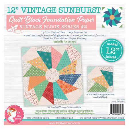 Vintage Sunburst 12" Quilt Block Foundation Paper by Lori Holt