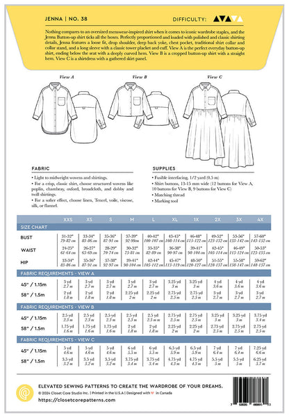 Jenna Shirt and Dress sewing pattern from Closet Core Patterns
