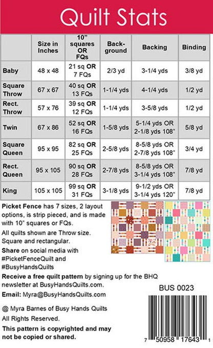 Busy Hands Quilts Picket Fence Quilt Pattern
