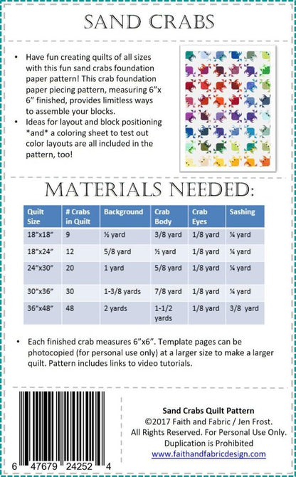 Faith and Fabric Sand Crabs Quilt Pattern
