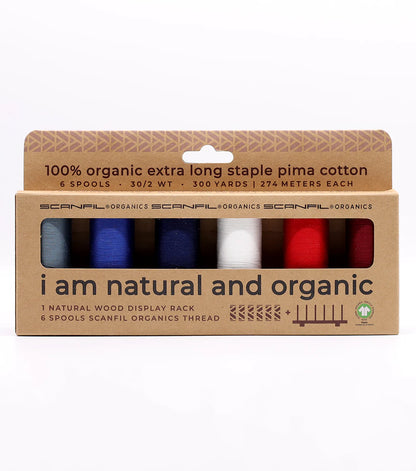 Scanfil Organic Cotton 6 Spool + Rack Set | 50/2 WT | 500 YD  Patriotic