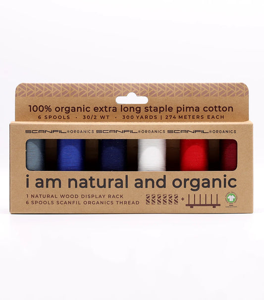 Scanfil Organic Cotton 6 Spool + Rack Set | 50/2 WT | 500 YD  Patriotic