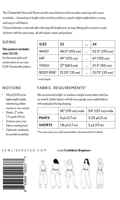Chanterelle Pants and Shorts Sewing plus sz 22-34 Pattern