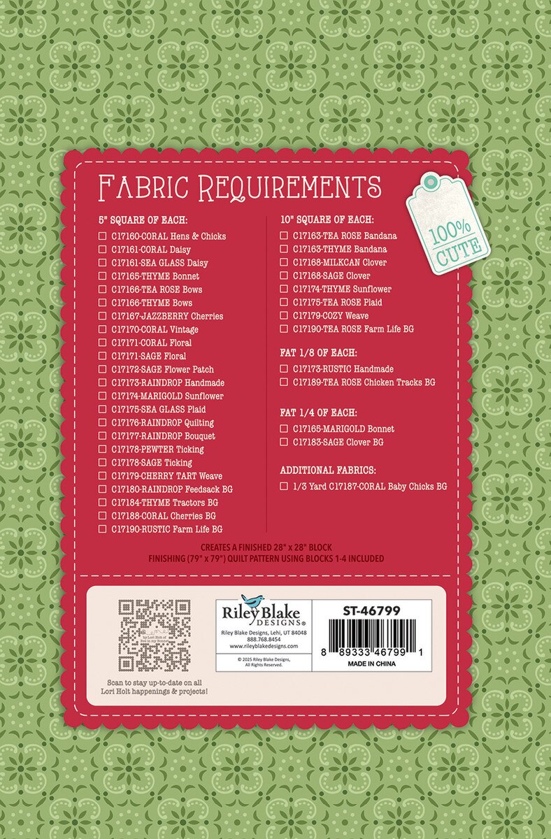 Lori Holt Farmer's Daughter Quilt Seeds™ Pattern Autumn Barn