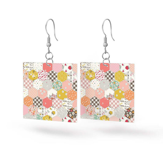 Leather Square Earrings BloomBerry - Riley Blake