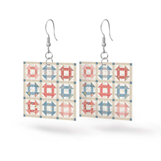 Leather Square Earrings Countryside - Riley Blake