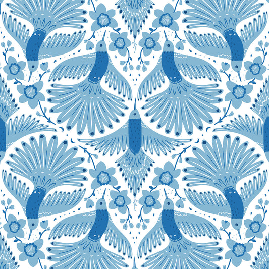 Sapphire Skies-Hummingbirds on White
