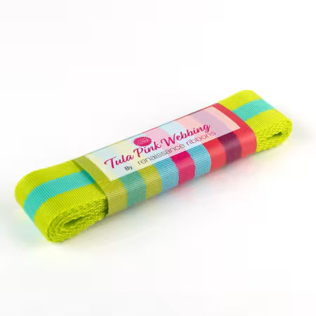 Tula Pink Striped Webbing (Lime and Turquoise)