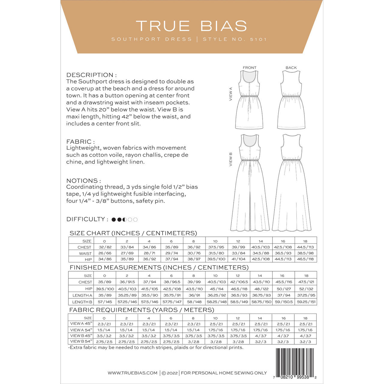 Southport Dress Pattern -  Sizes 0-18