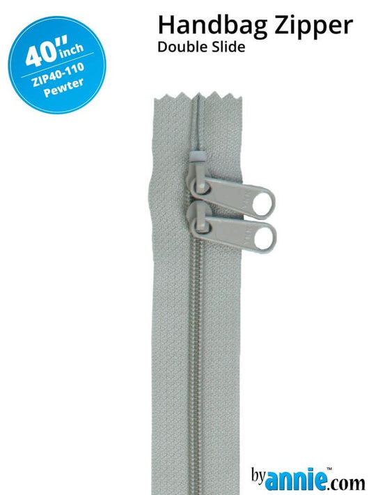 [ZIP40-100] 40" Handbag Zippers - Double Slide (Pewter)