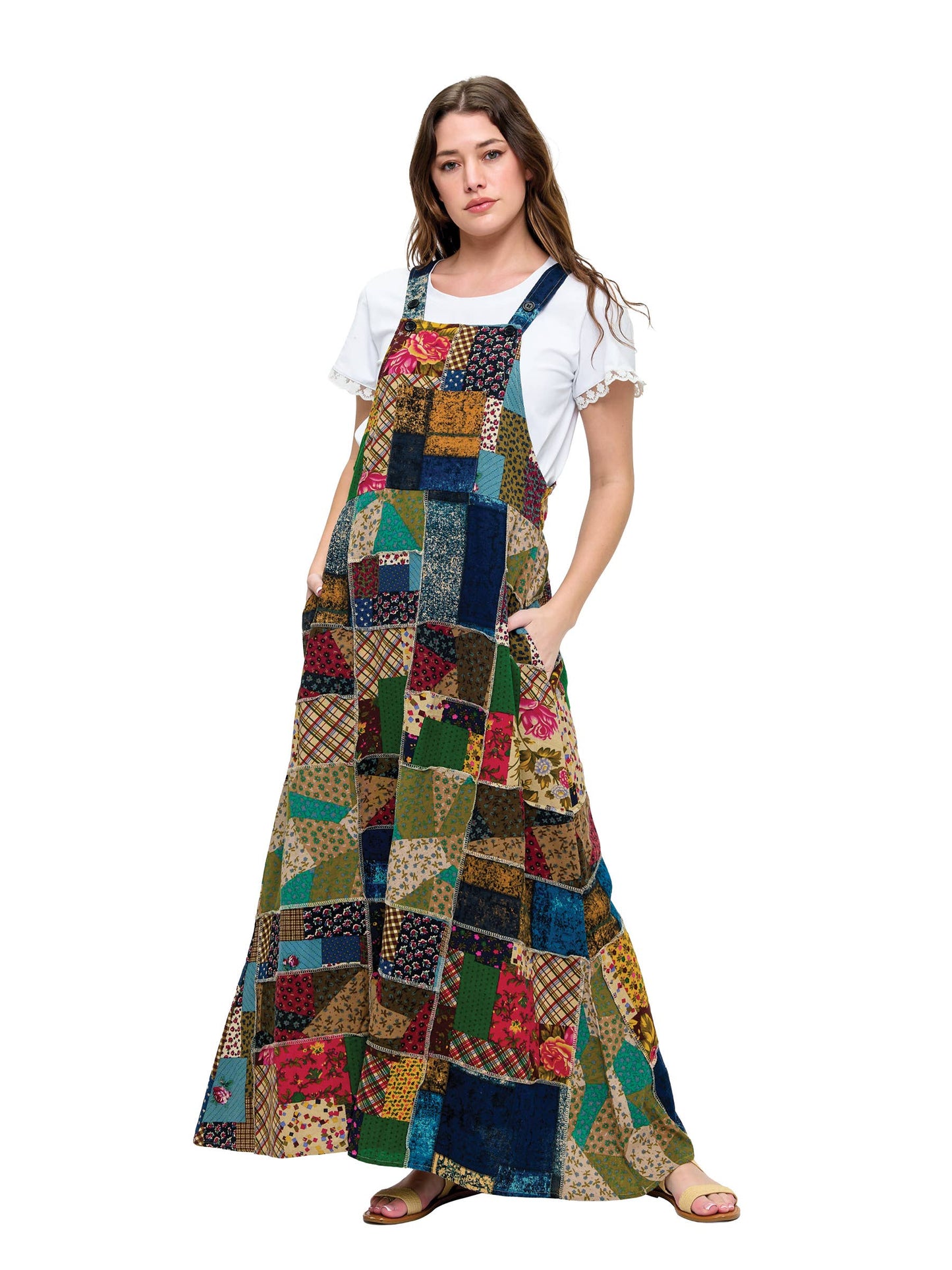 Overall Maxi Dress Patchwork Floral Vintage Inspired