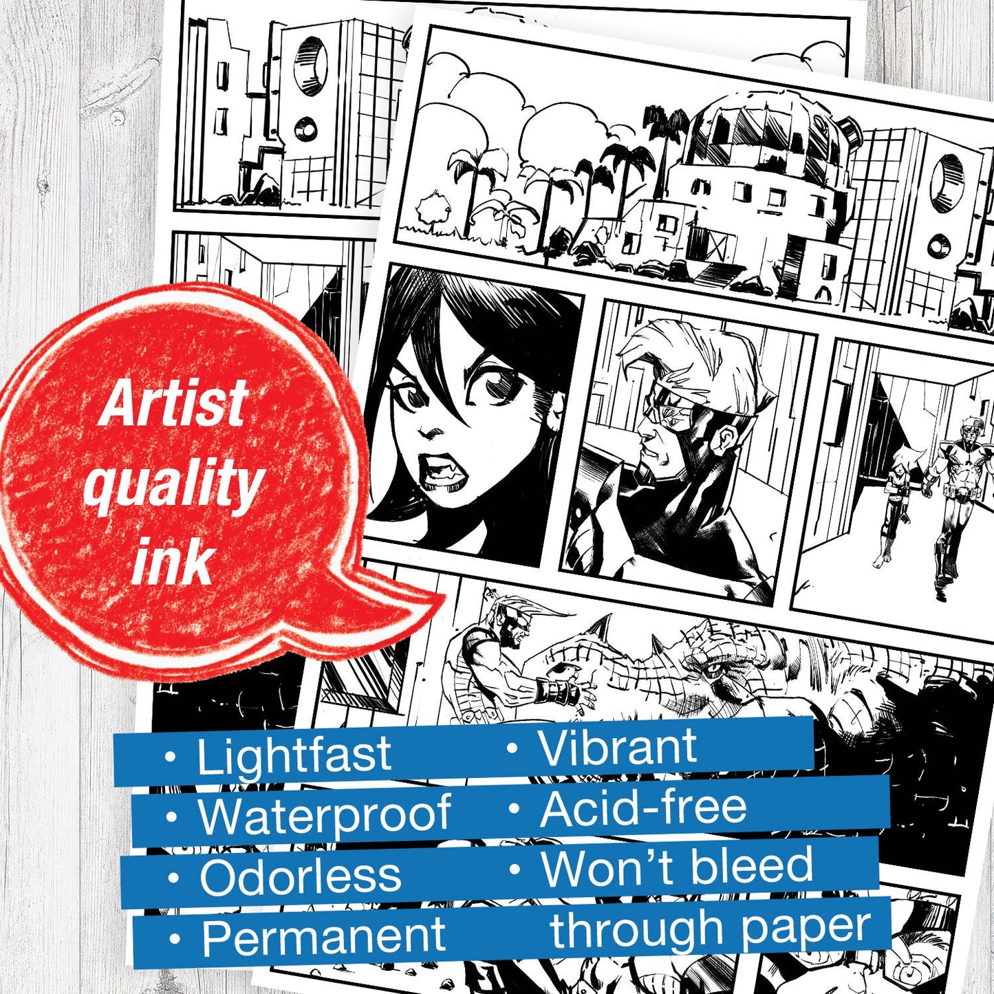 Pitt Artist Pen, Manga Black Set - Wallet of 4