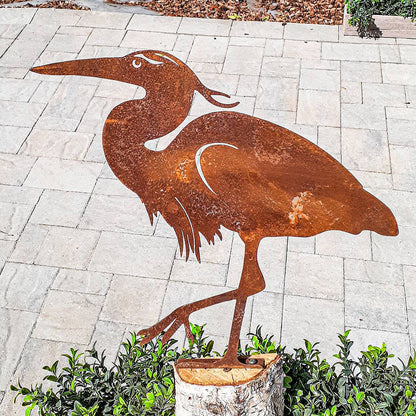 Mtl Rust/Nat Great Blue Heron Garden Art