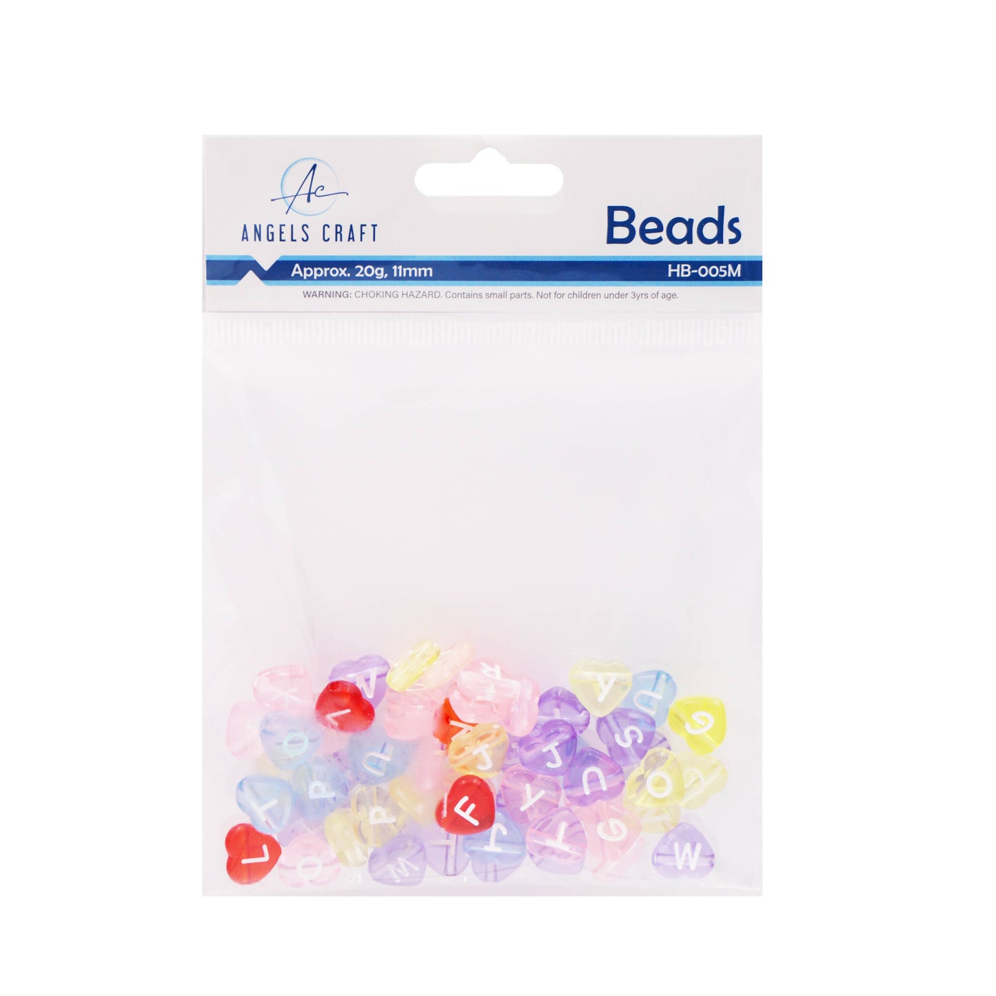 Translucent Multi-colored Alphabet Beads, Heart Shape