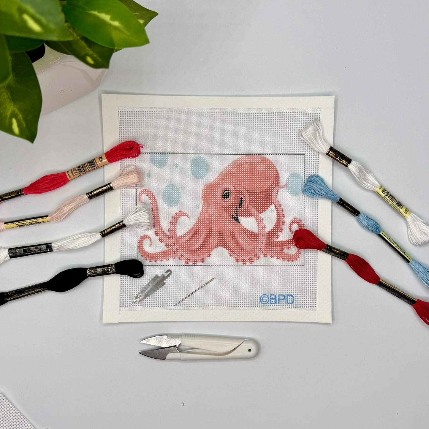 Octopus Needlepoint Kit (octopus with bubbles 4" x 6")
