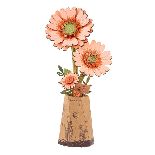 3D Wooden Flower Puzzle: Orange Gerbera Daisy