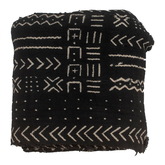 Ebony Black Bogolan Mali Mud Cloth (Kolokani Design)  - approx 38-43 x 63-66"