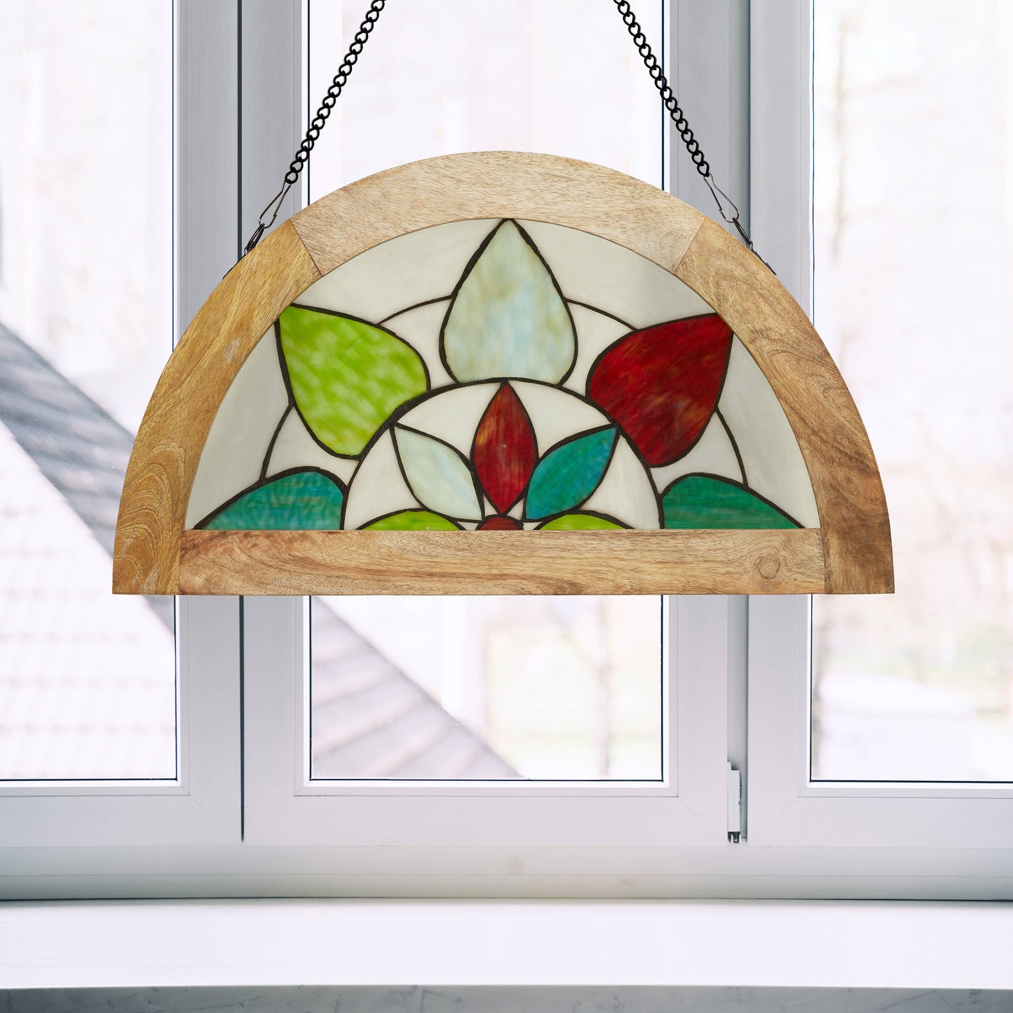 Geometric Floral Handcrafted Stained Glass Window Panel