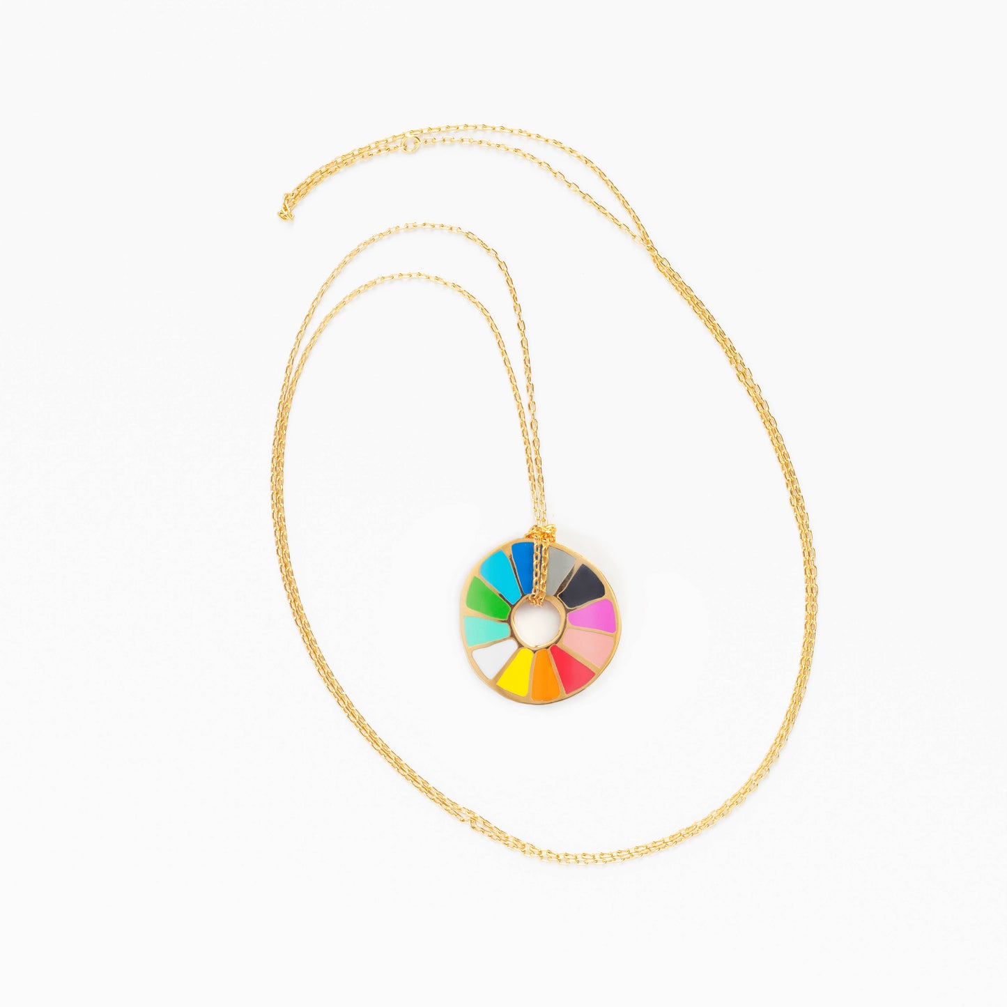 Color Wheel Pendant Necklace - Gold Colorful Jewelry