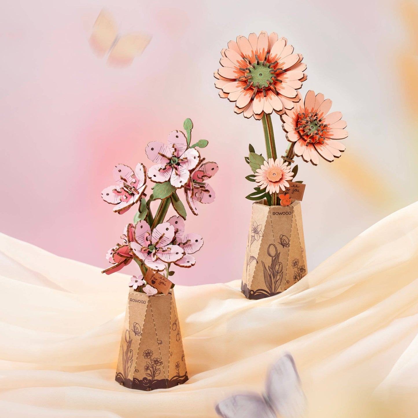 3D Wooden Flower Puzzle: Orange Gerbera Daisy