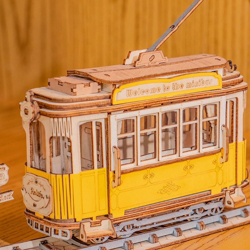 3D Laser Cut Wooden Puzzle: Tramcar