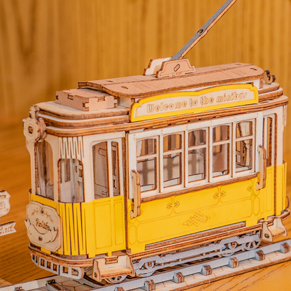 3D Laser Cut Wooden Puzzle: Tramcar