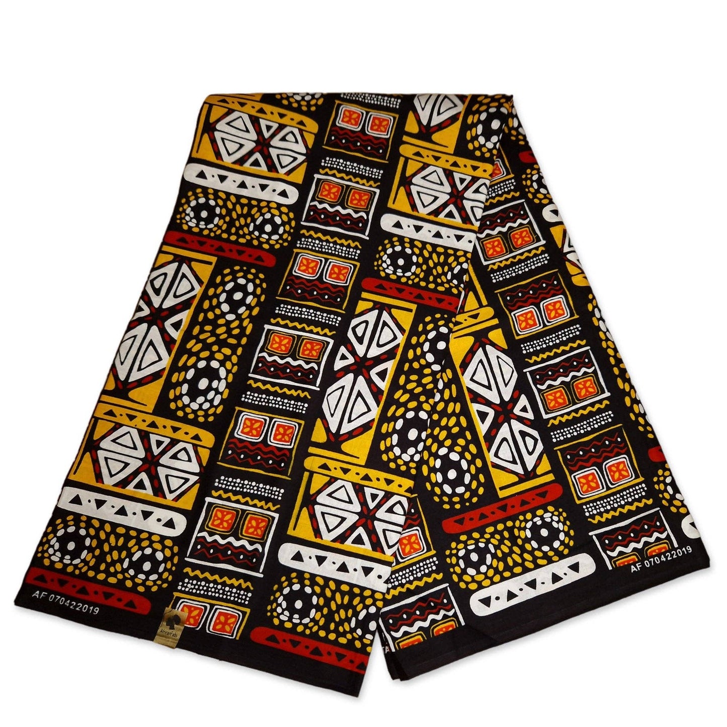 Red Yellow Bogolan / Mud cloth - African print fabric / cloth (Traditional Mali)