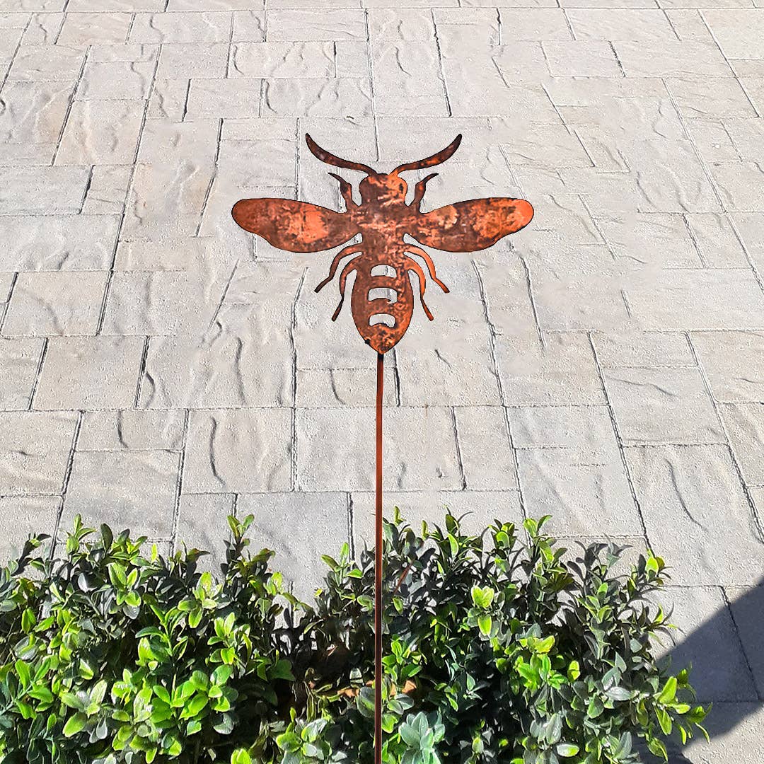 Mtl Rust/Nat Bee Pick Garden Art - 4 x 12 Inch