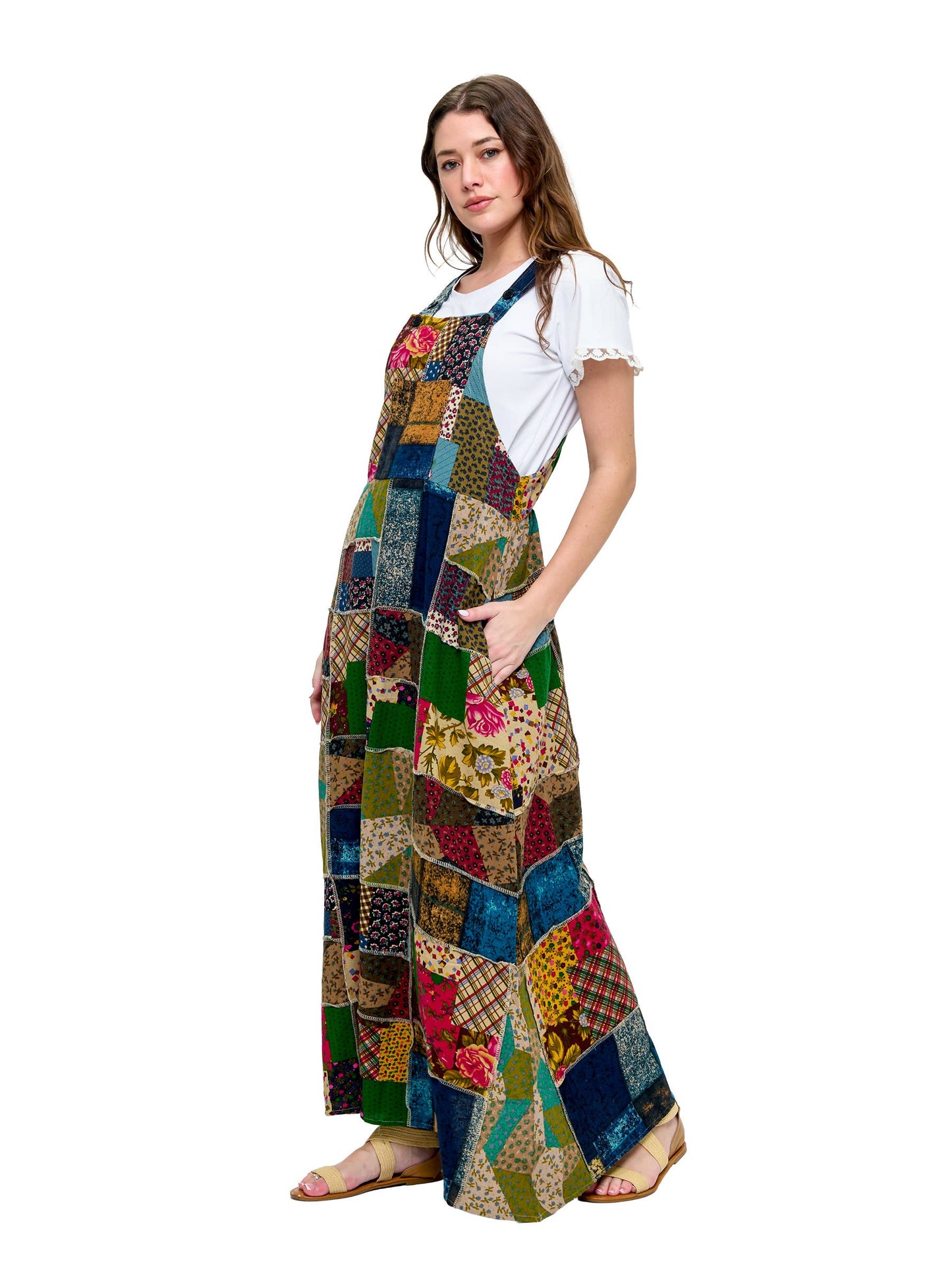 Overall Maxi Dress Patchwork Floral Vintage Inspired