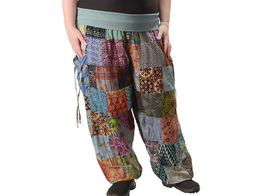 Plus Size Cotton Print Patchwork Yoga Waistband Harem Pants
