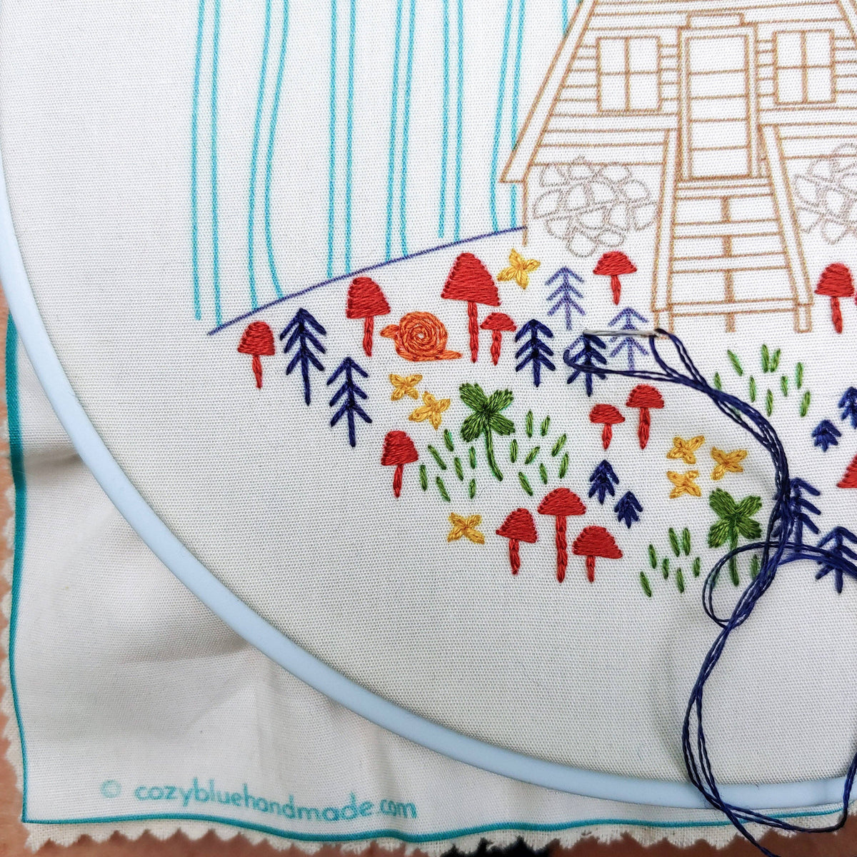 Cozy cabin embroidery kit