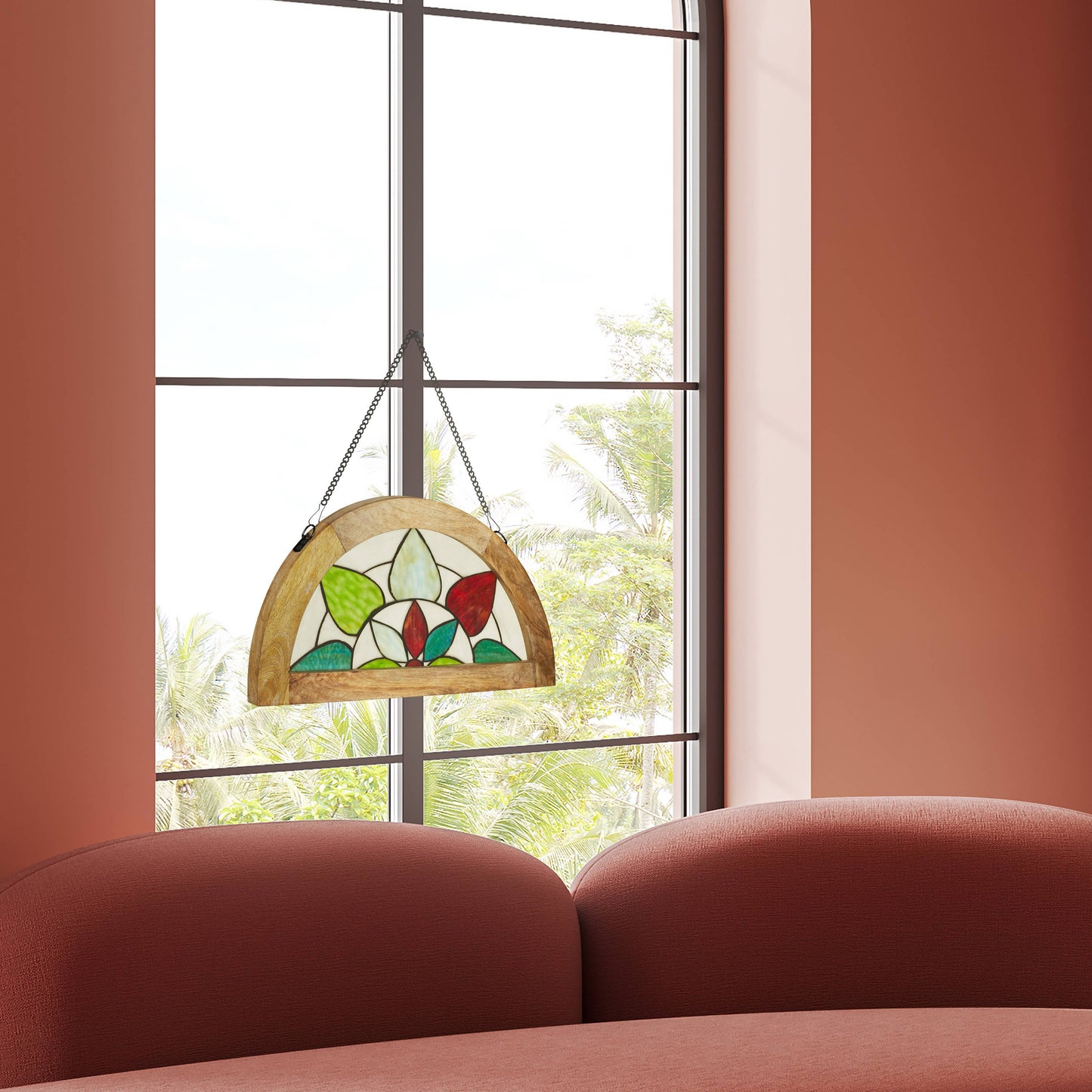 Geometric Floral Handcrafted Stained Glass Window Panel