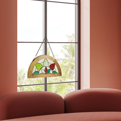 Geometric Floral Handcrafted Stained Glass Window Panel