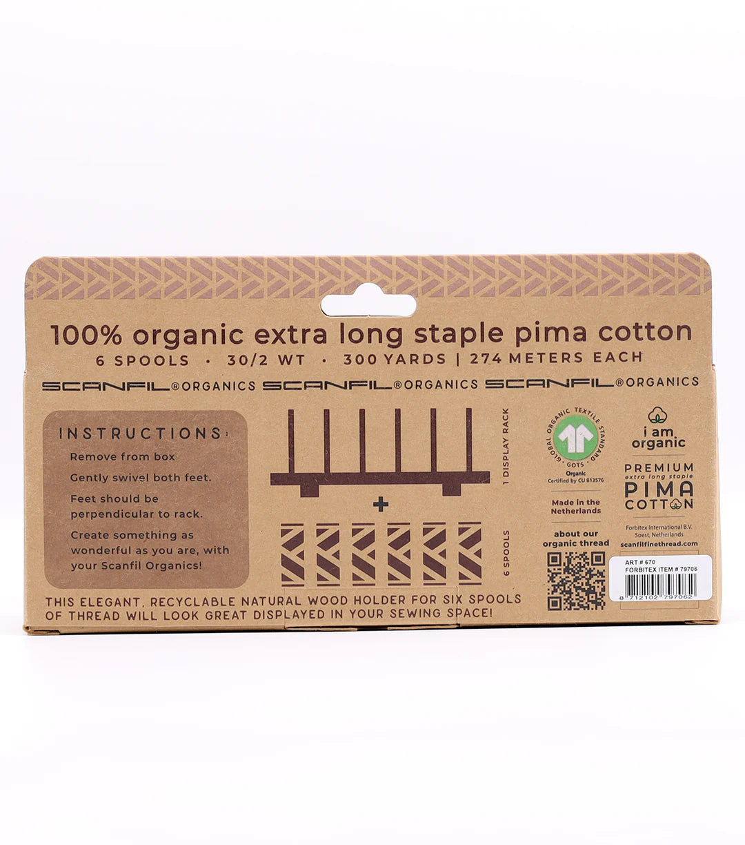 Scanfil Organic Cotton 6 Spool + Rack Set | 50/2 WT | 500 YD Fashion Mix