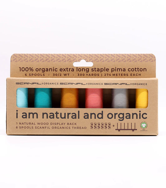 Scanfil Organic Cotton 6 Spool + Rack Set | 50/2 WT | 500 YD Fashion Mix