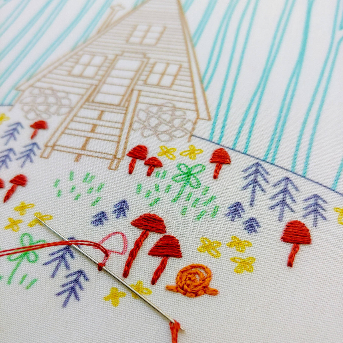 Cozy cabin embroidery kit