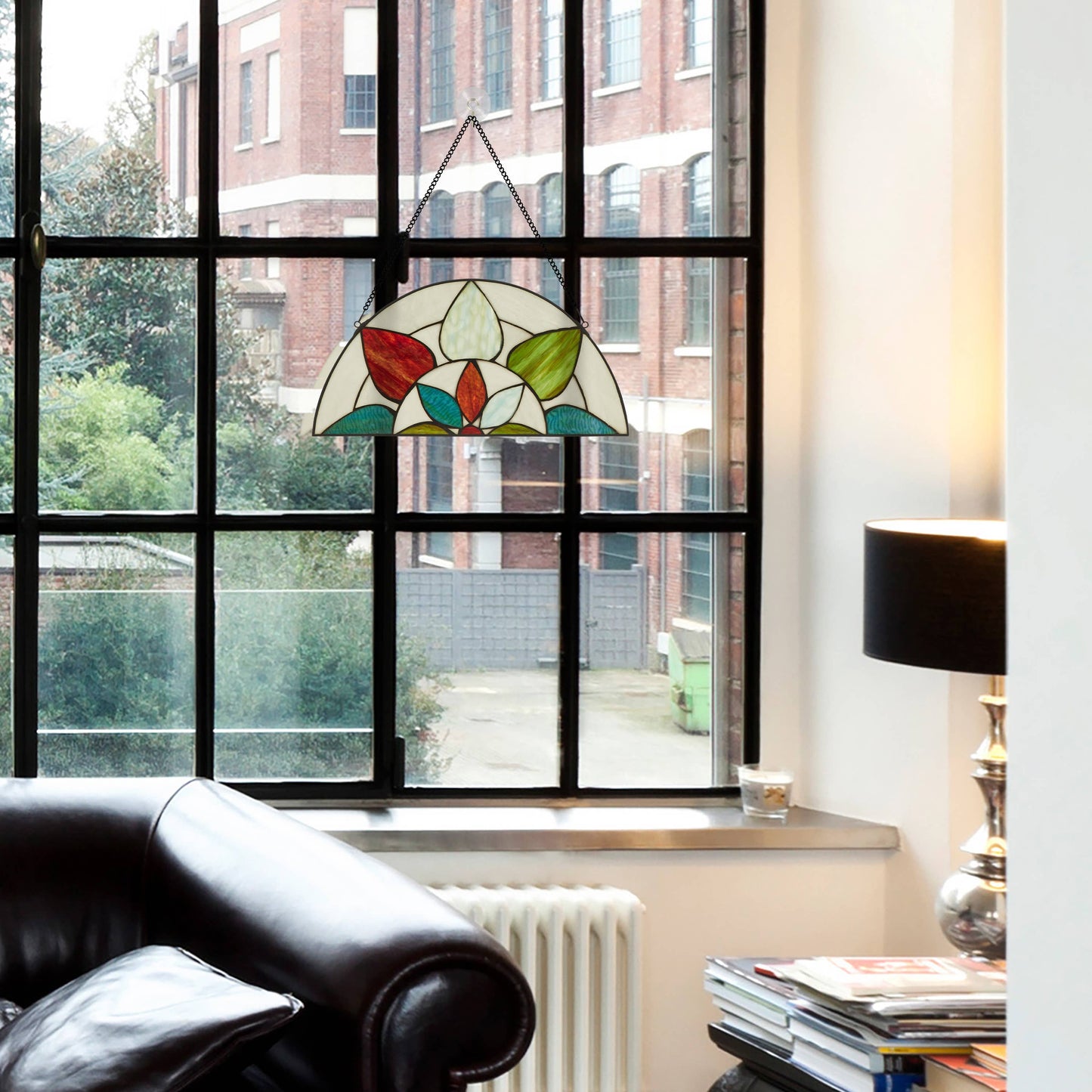 Geometric Floral Handcrafted Stained Glass Window Panel