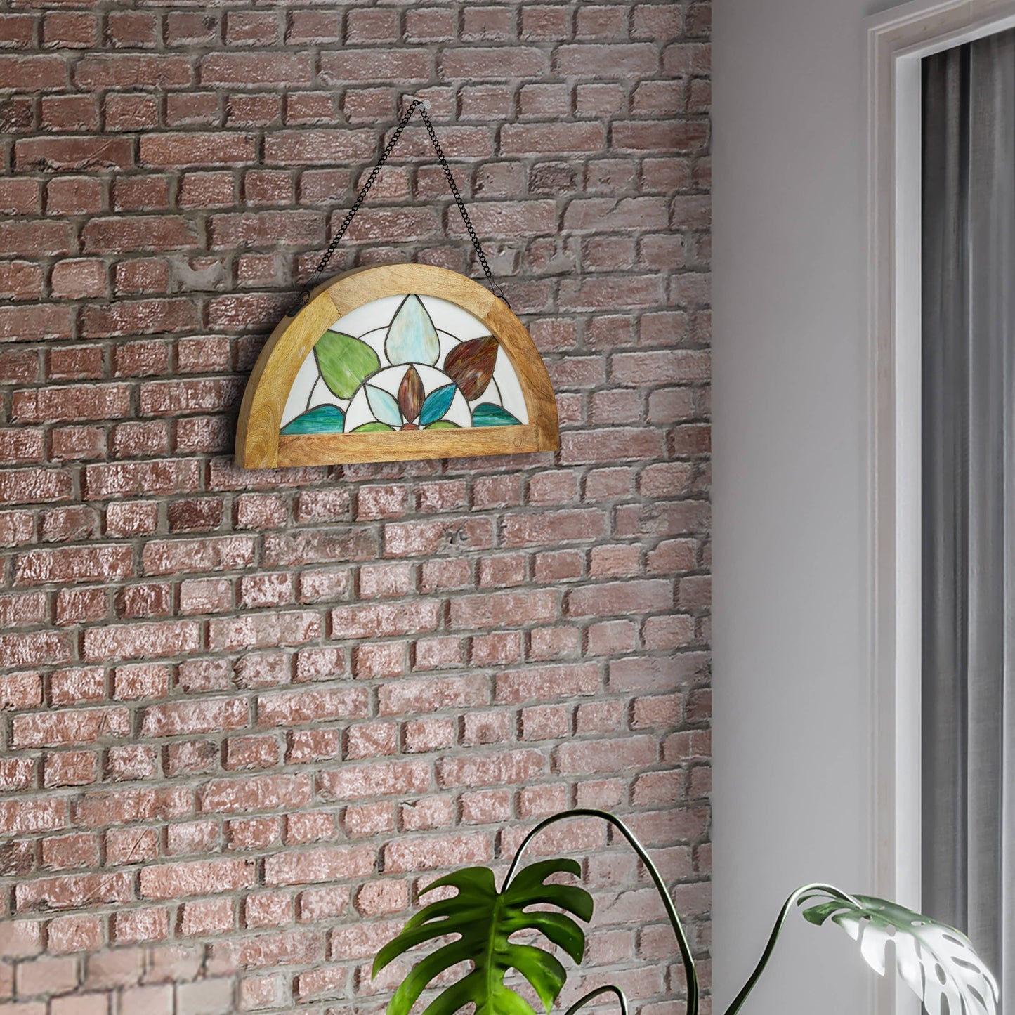 Geometric Floral Handcrafted Stained Glass Window Panel