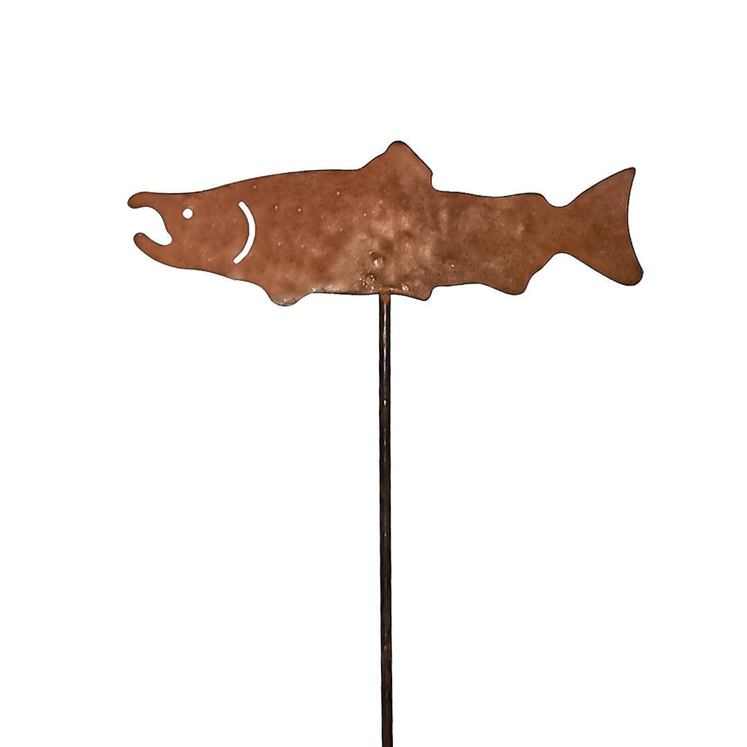 Mtl Rust/Nat Fish Pick Garden Art