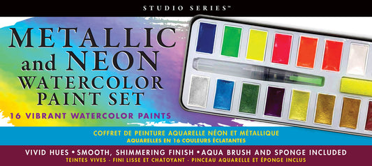 Studio Series Metallic & Neon Watercolor Paint Set (Set of 18 Colors)