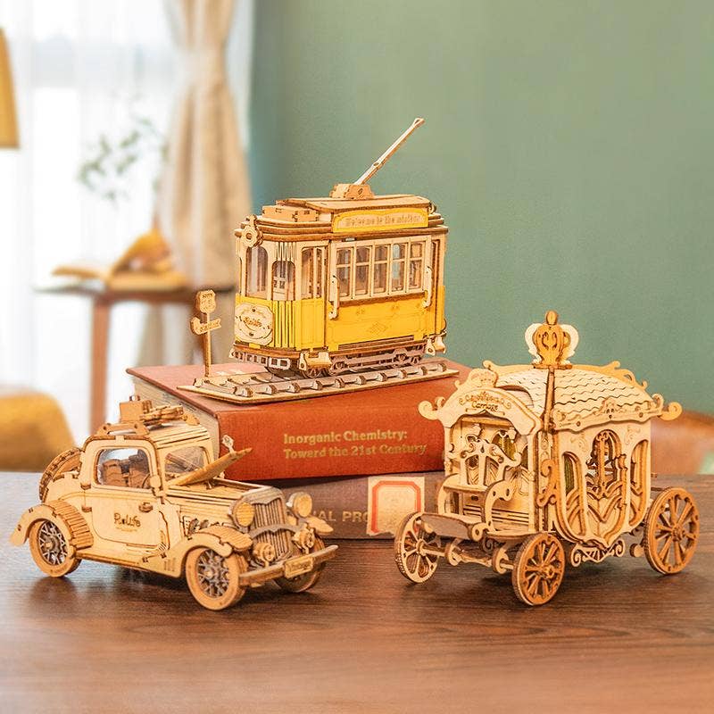 3D Laser Cut Wooden Puzzle: Tramcar