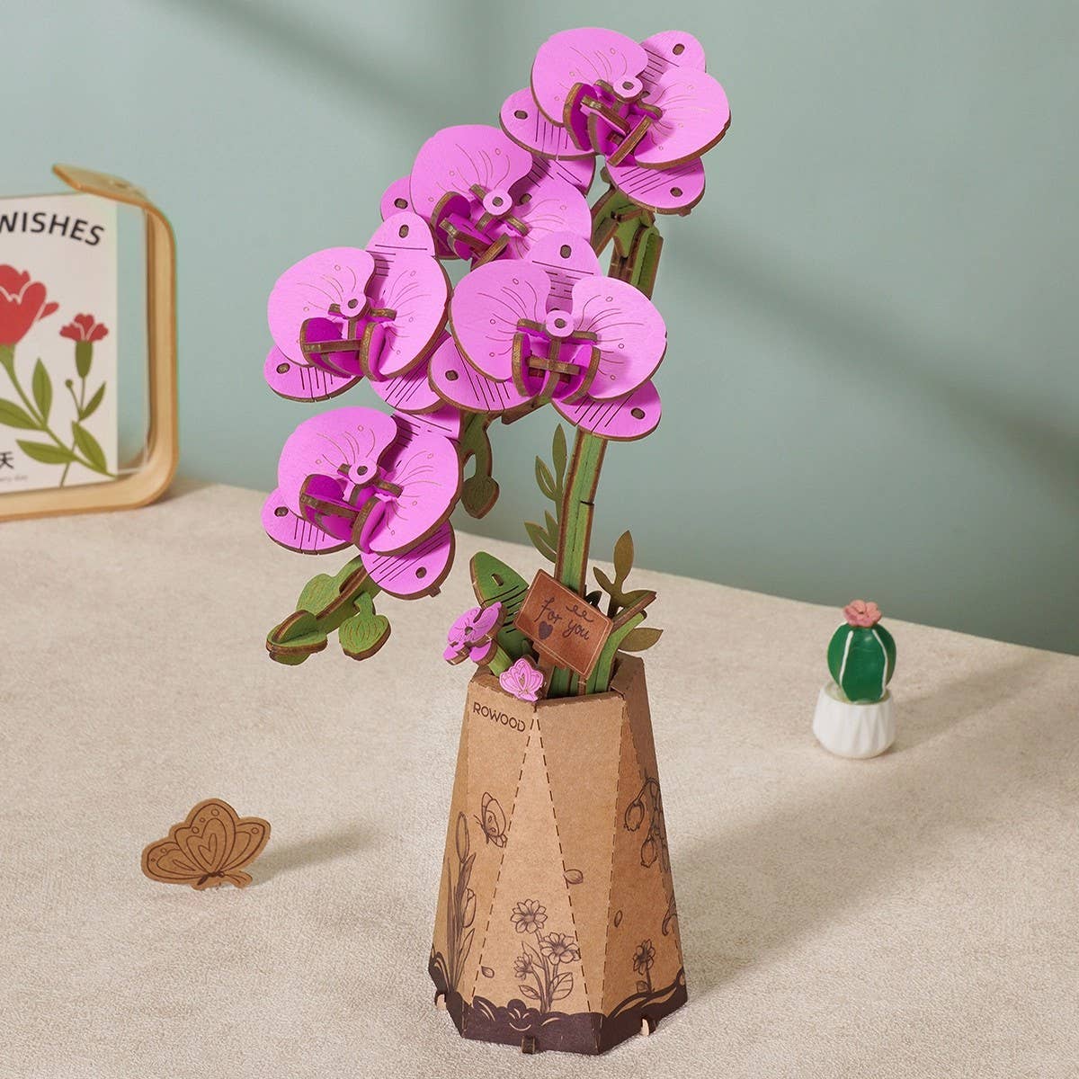 3D Wooden Flower Puzzle: Purple Moth Orchid