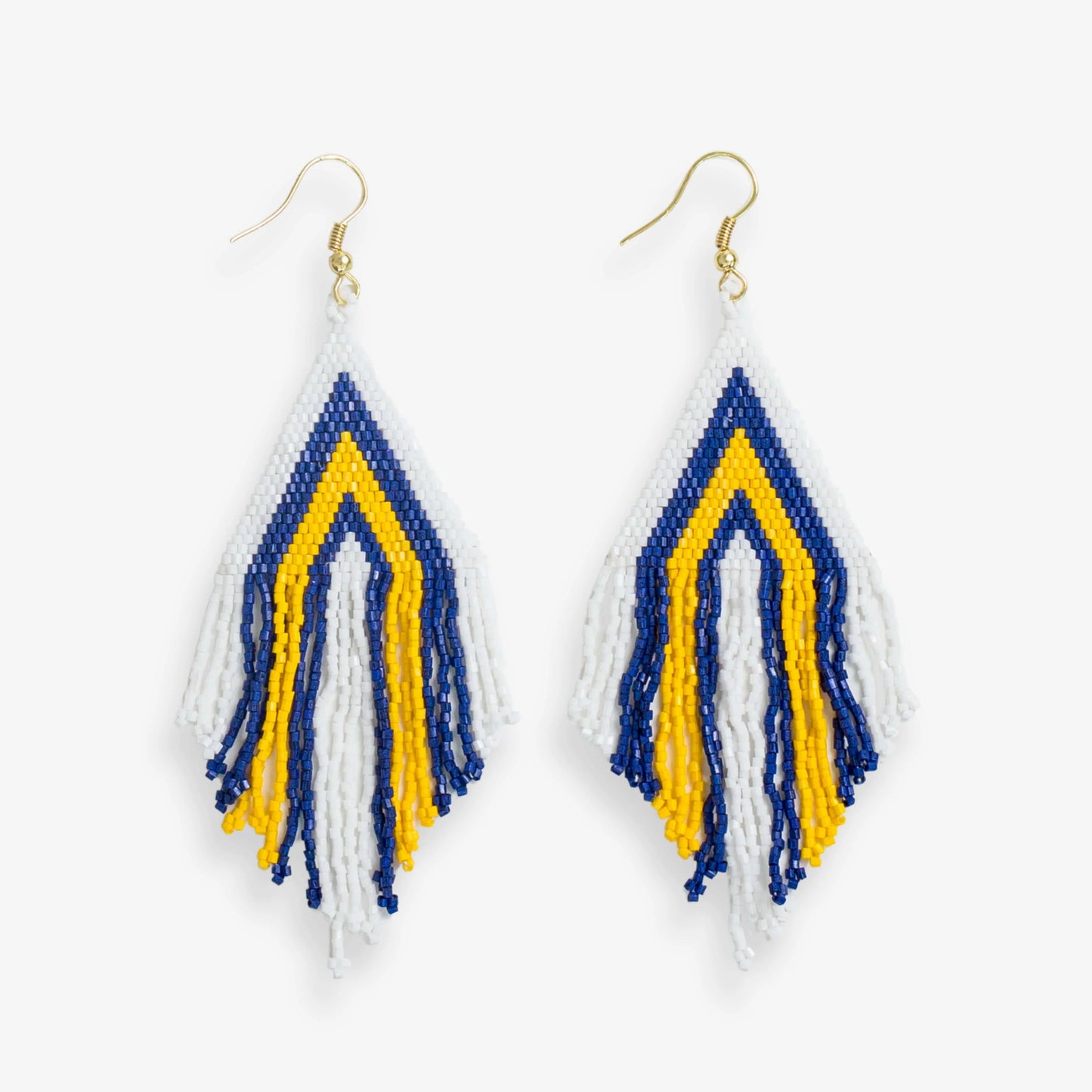 Ink + Alloy Haley Stacked Triangle Beaded Fringe Earring in Navy and Yellow