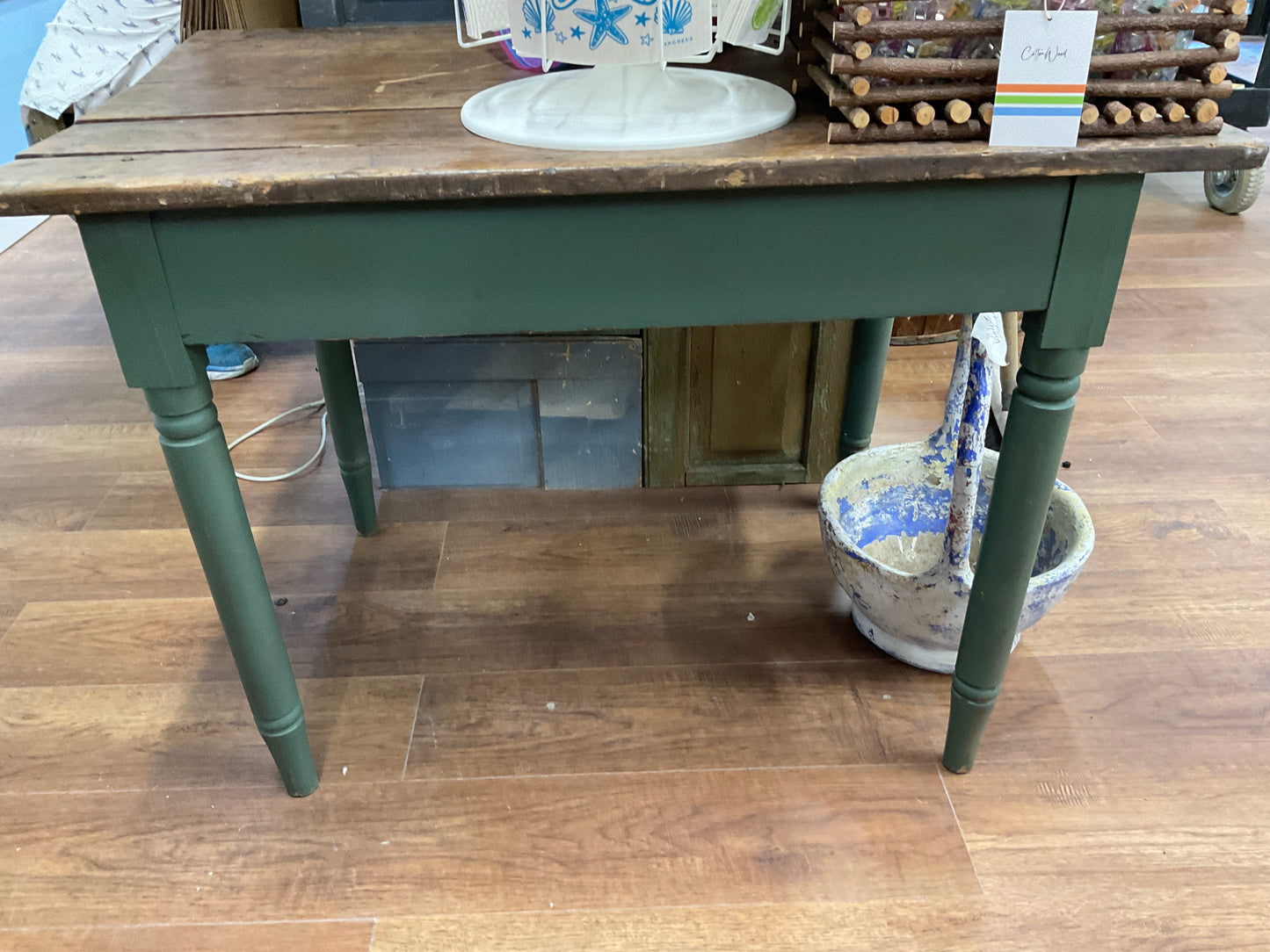 Antique Farm Table with Green Base