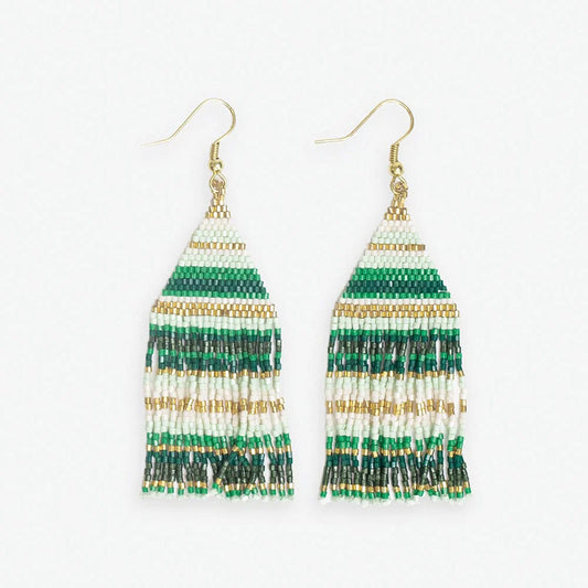 Ink + Alloy Lexie Horizontal Stripe Beaded Fringe Earrings Mixed Greens