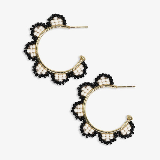 Ink + Alloy Luna Beaded Scallop Gold and Black Hoops