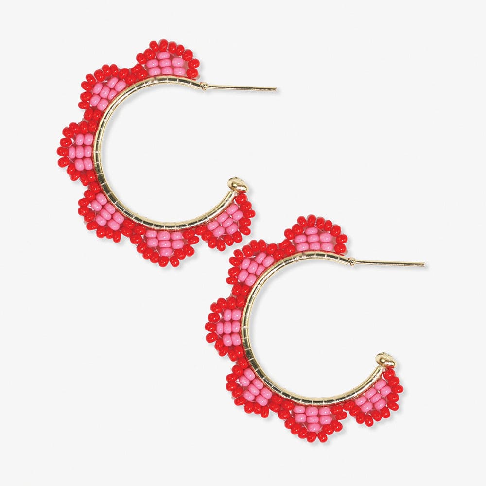 Ink + Alloy Luna Beaded Scallop Red and Pink Hoops